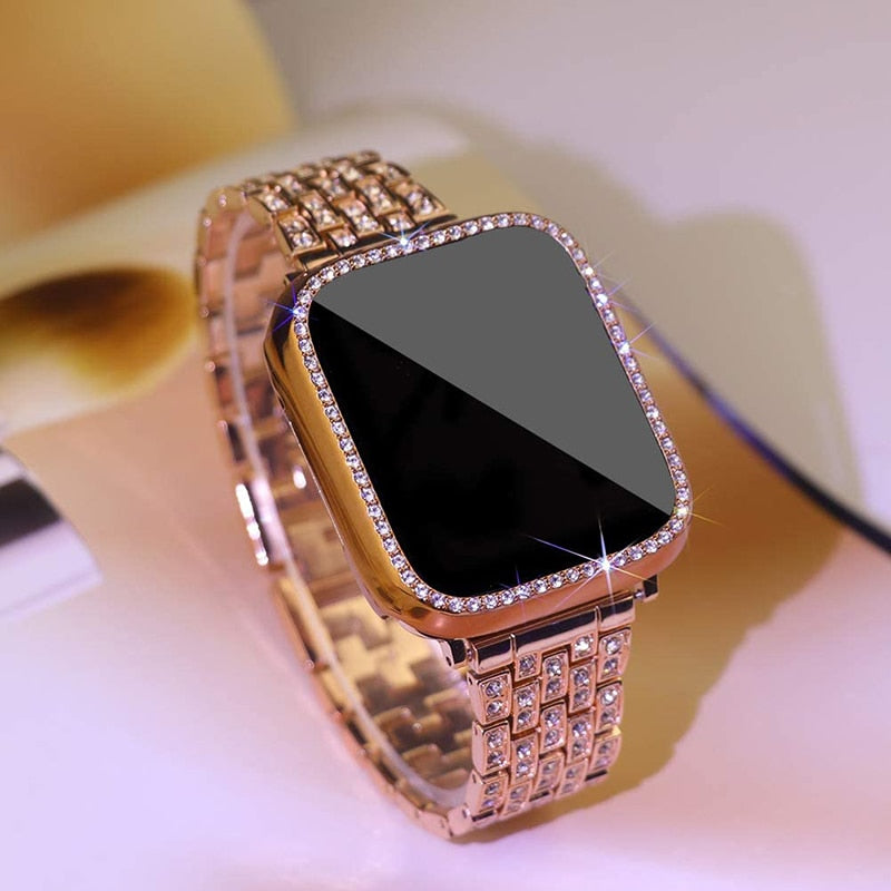 Metal Strap for Apple Watch Band 41mm 45mm 40mm 44mm Woman Diamond Stainless Steel Link Bracelet iWatch 8 7 6 SE 5 3 Accessories